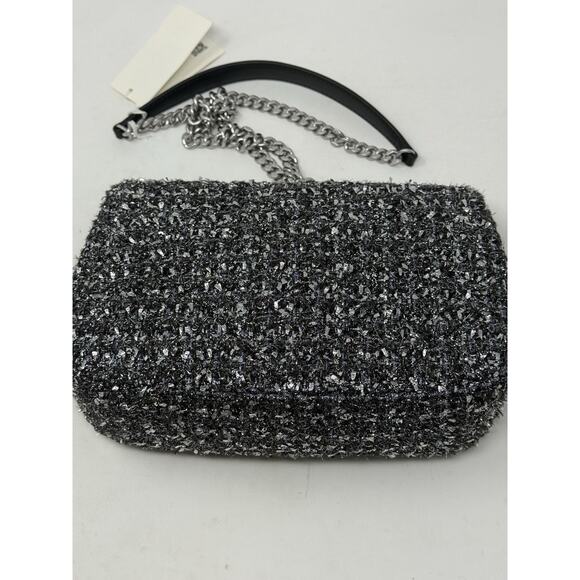 Tory Burch Willa Metallic tweed grey black bag crossbody - Picture 3 of 5